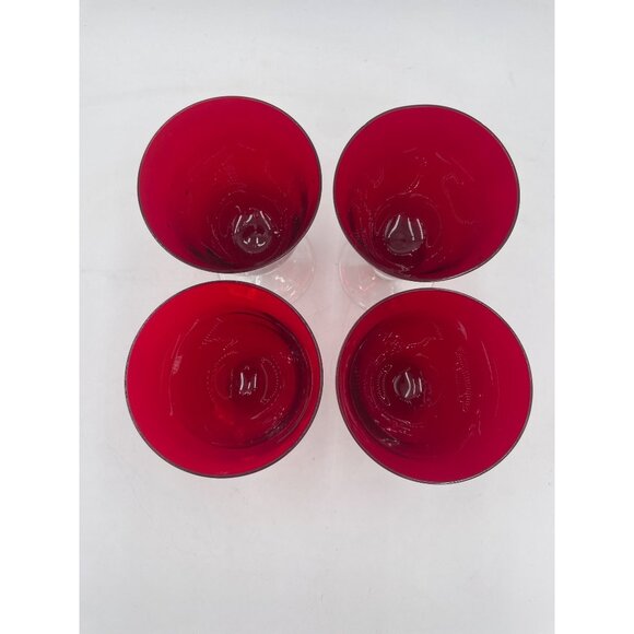 Set Of 4 Vintage Ruby Red Glass Goblets  Clear Ball Stems READ - Picture 6 of 9